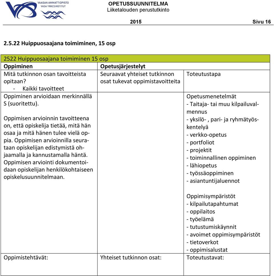 - portfoliot - projektit - toiminnallinen oppiminen - lähiopetus - työssäoppiminen - asiantuntijaluennot -
