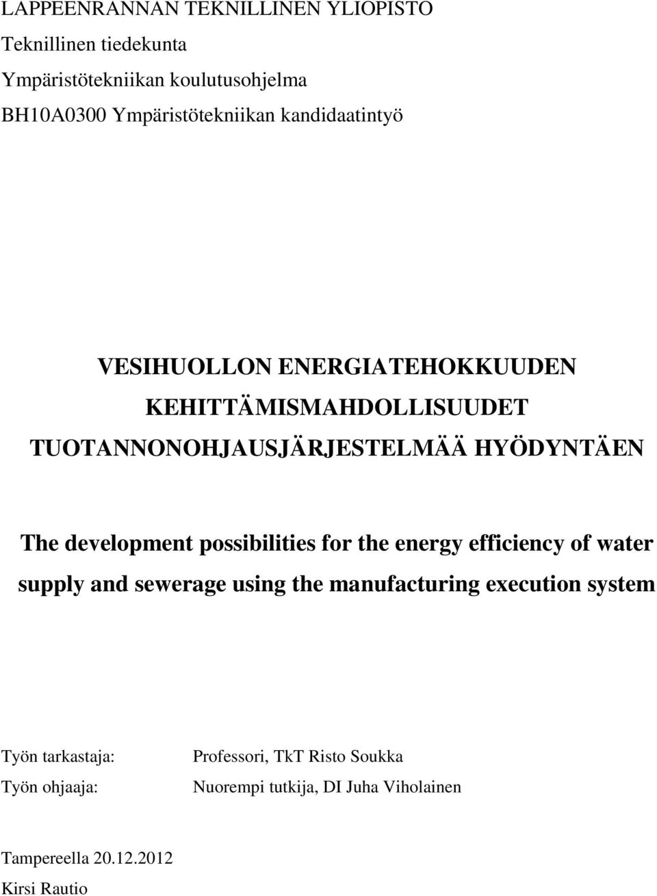 development possibilities for the energy efficiency of water supply and sewerage using the manufacturing execution system