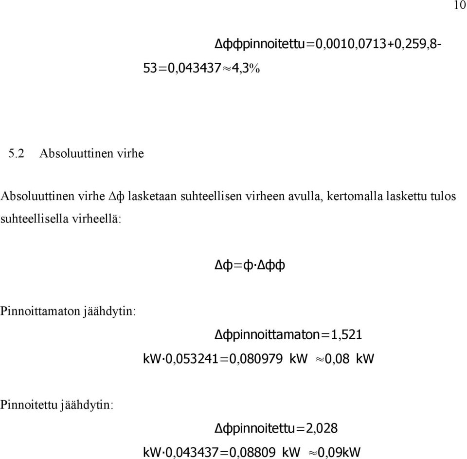 laskettu tulos suhteellisella virheellä: ф= ф фф Pinnoittamaton jäähdytin: фpinnoittamaton =