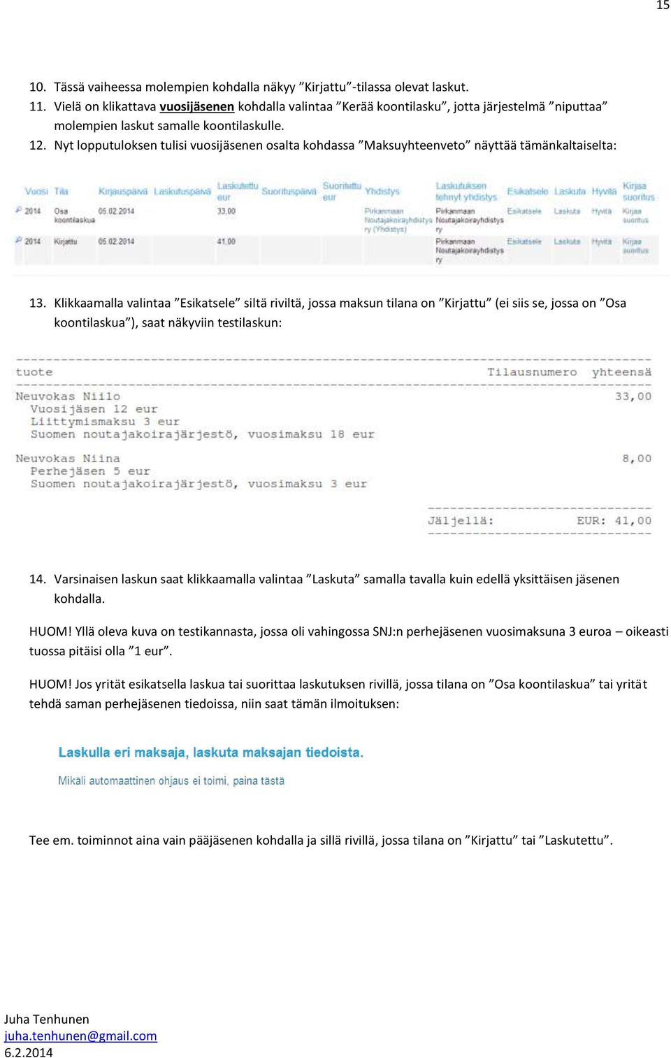 Nyt lopputuloksen tulisi vuosijäsenen osalta kohdassa Maksuyhteenveto näyttää tämänkaltaiselta: 13.
