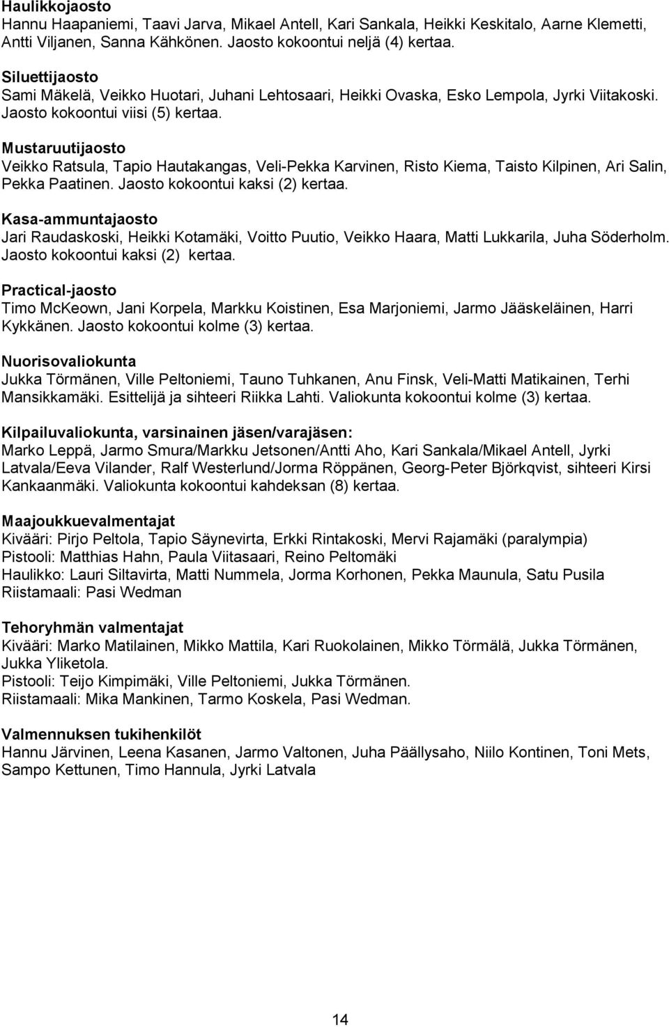 Mustaruutijaosto Veikko Ratsula, Tapio Hautakangas, Veli-Pekka Karvinen, Risto Kiema, Taisto Kilpinen, Ari Salin, Pekka Paatinen. Jaosto kokoontui kaksi (2) kertaa.