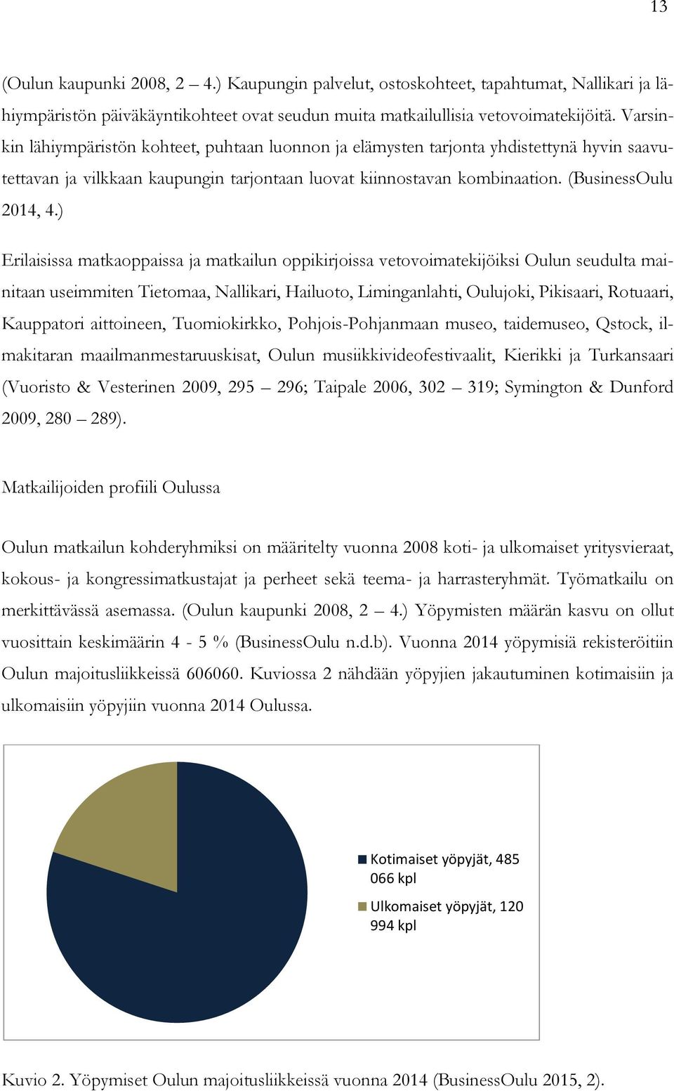 ) Erilaisissa matkaoppaissa ja matkailun oppikirjoissa vetovoimatekijöiksi Oulun seudulta mainitaan useimmiten Tietomaa, Nallikari, Hailuoto, Liminganlahti, Oulujoki, Pikisaari, Rotuaari, Kauppatori