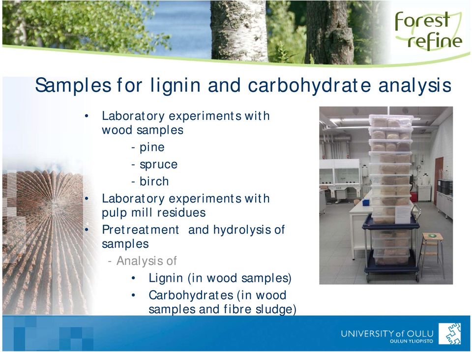 pulp mill residues Pretreatment and hydrolysis of samples - Analysis