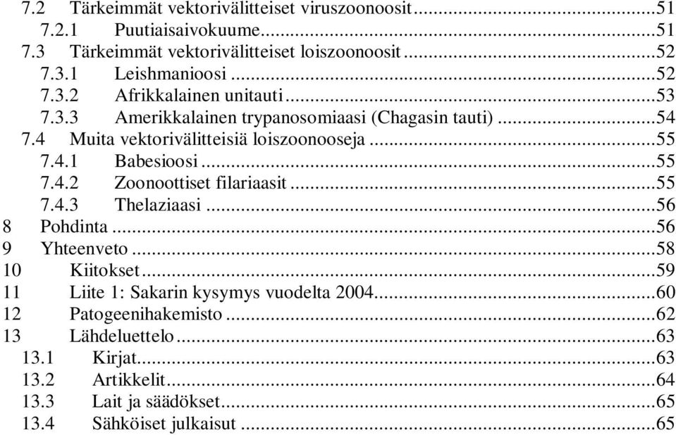 ..55 7.4.2 Zoonoottiset filariaasit...55 7.4.3 Thelaziaasi...56 8 Pohdinta...56 9 Yhteenveto...58 10 Kiitokset...59 11 Liite 1: Sakarin kysymys vuodelta 2004.