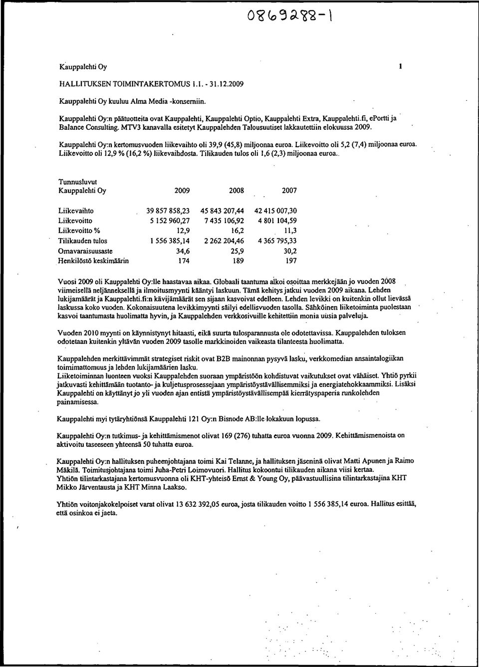 MTV3 kanavalla esitetyt Kauppalehden Talousuutiset lakkautettiin elokuussa 29. Kauppalehti Oy:n kertomusvuoden liikevaihto oli 39,9 (45,8) miljoonaa euroa. Liikevoitto oli 5,2 (7,4) miljoonaa euroa.