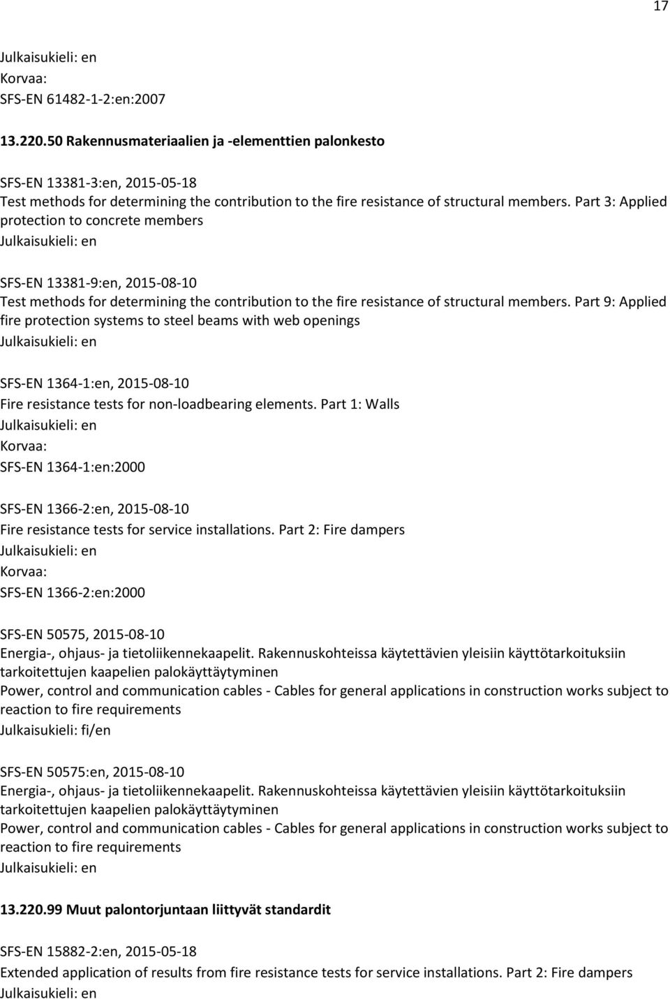 Part 3: Applied protection to concrete members SFS-EN 13381-9:en, 2015-08-10 Test methods for determining the contribution to the fire resistance of structural members.