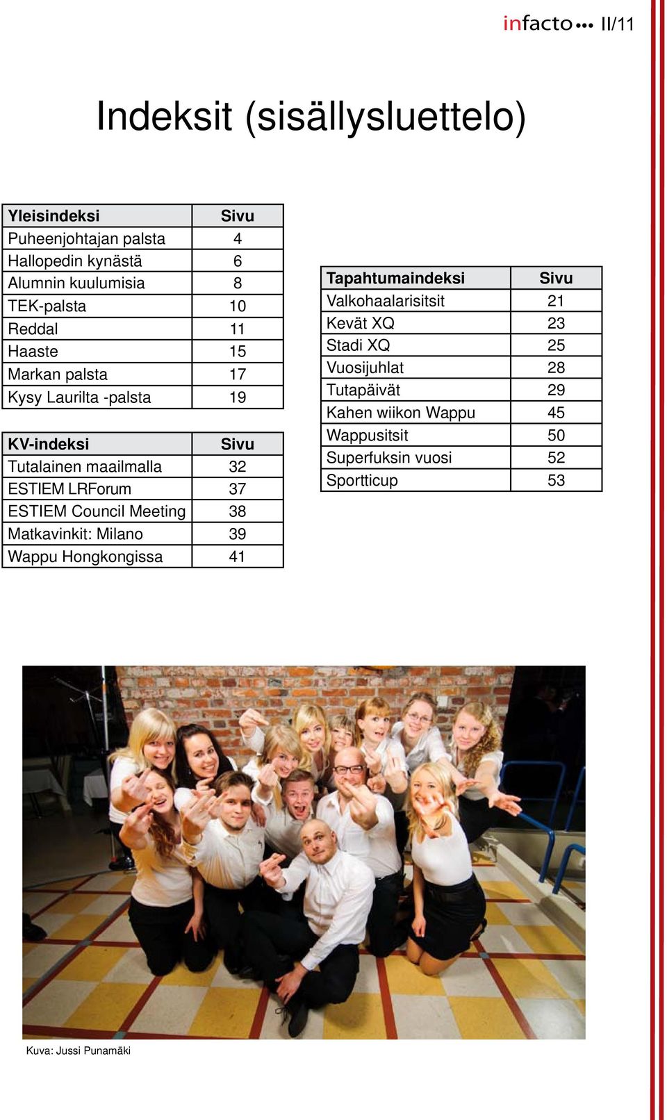 TEK-palsta 10 Reddal 11 Haaste 15 Markan palsta 17 Kysy Laurilta -palsta 19 KV-indeksi Sivu Tutalainen maailmalla 32 ESTIEM