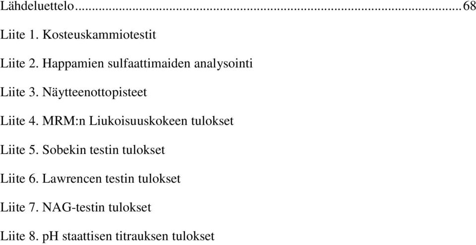 MRM:n Liukoisuuskokeen tulokset Liite 5. Sobekin testin tulokset Liite 6.