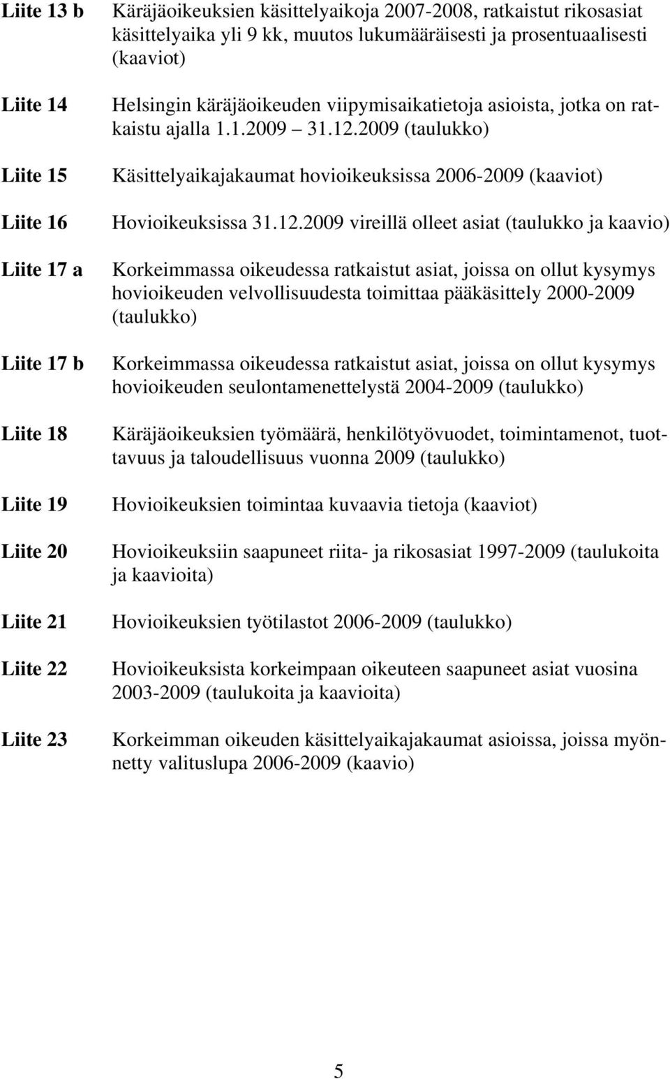 2009 (taulukko) Käsittelyaikajakaumat hovioikeuksissa 2006-2009 (kaaviot) Hovioikeuksissa 31.12.