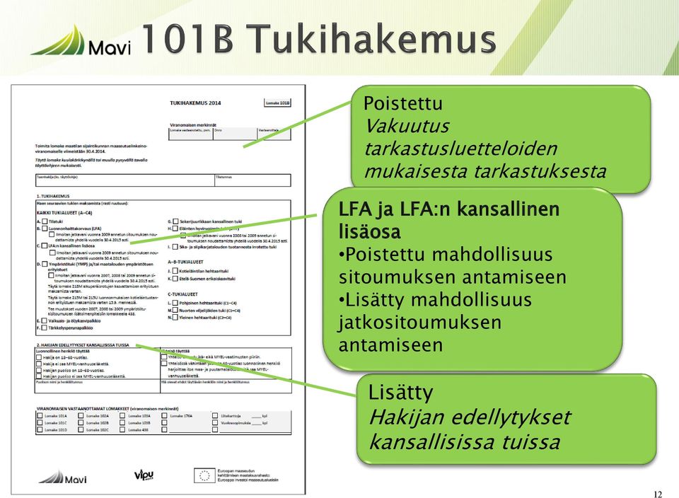 mahdollisuus sitoumuksen antamiseen Lisätty mahdollisuus