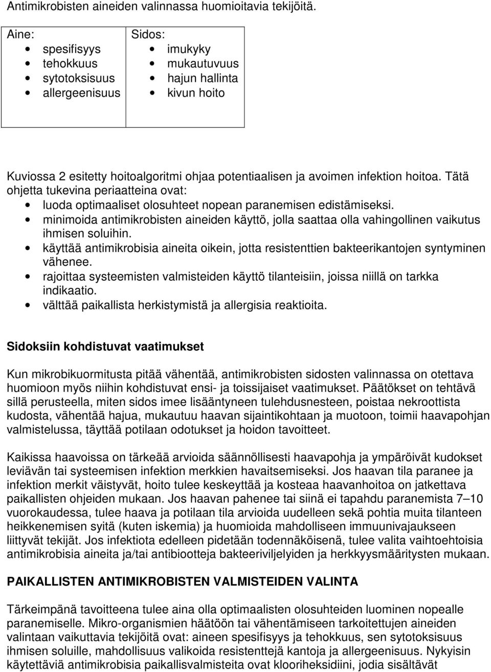 Tätä ohjetta tukevina periaatteina ovat: luoda optimaaliset olosuhteet nopean paranemisen edistämiseksi.