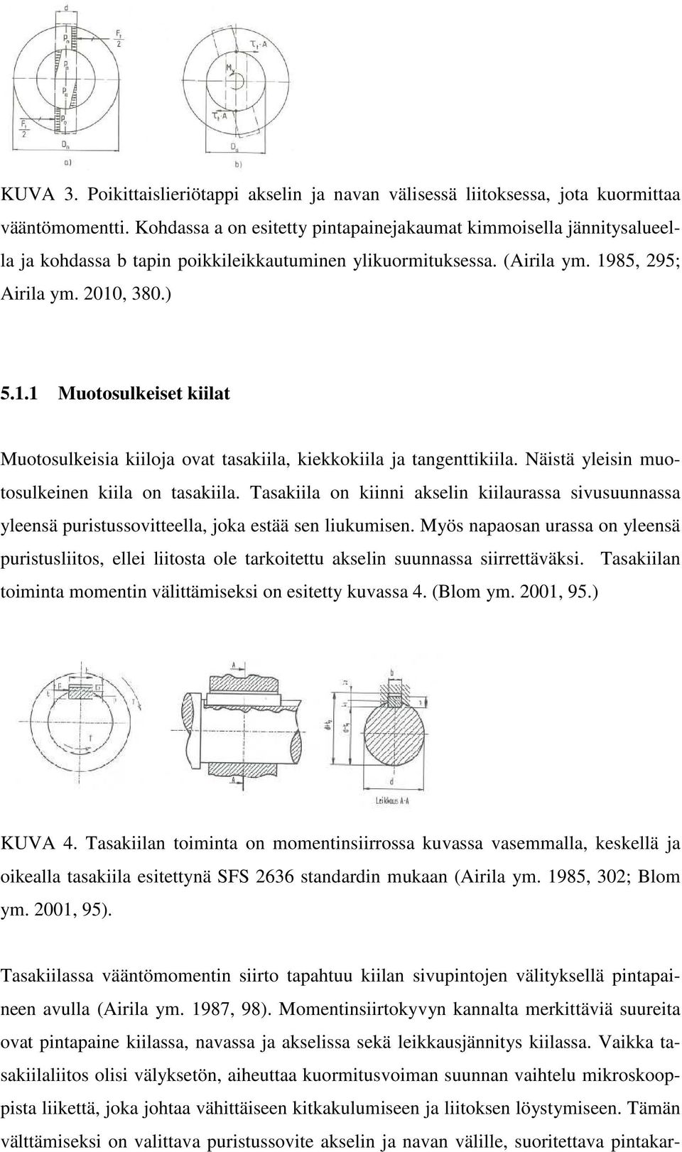 85, 295; Airila ym. 2010, 380.) 5.1.1 Muotosulkeiset kiilat Muotosulkeisia kiiloja ovat tasakiila, kiekkokiila ja tangenttikiila. Näistä yleisin muotosulkeinen kiila on tasakiila.