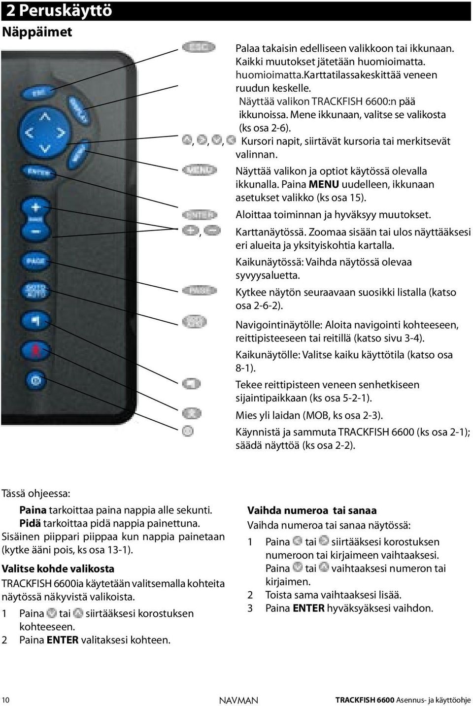 Näyttää valikon ja optiot käytössä olevalla ikkunalla. Paina MENU uudelleen, ikkunaan asetukset valikko (ks osa 15). Aloittaa toiminnan ja hyväksyy muutokset., Karttanäytössä.