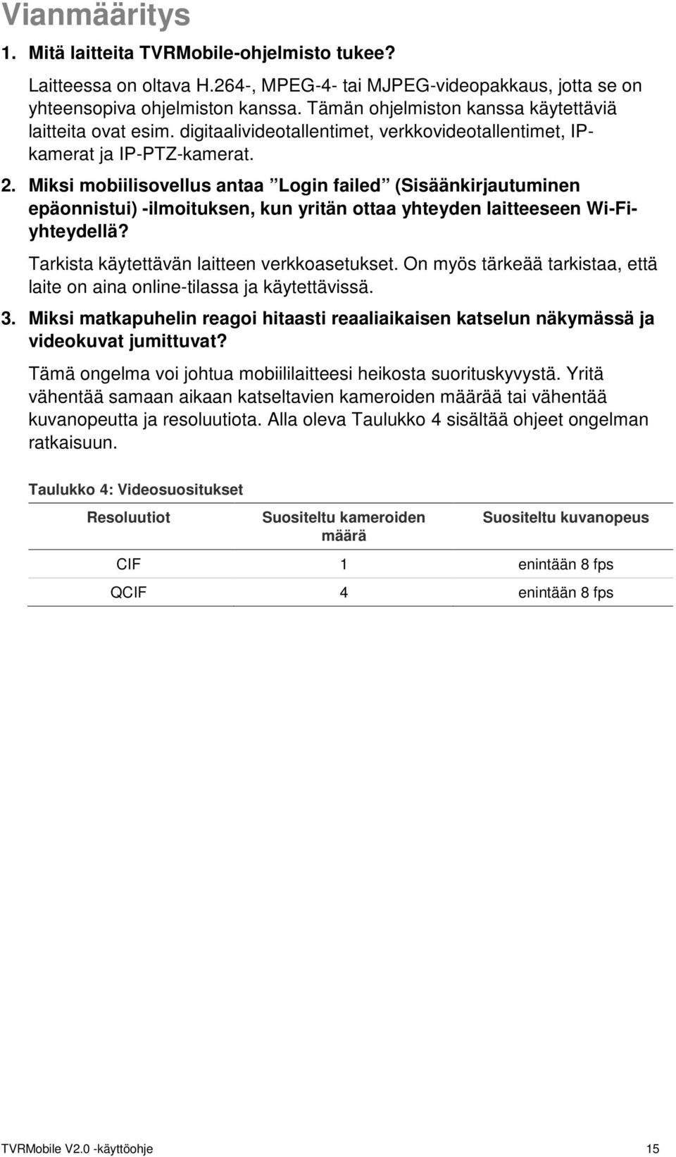 Miksi mobiilisovellus antaa Login failed (Sisäänkirjautuminen epäonnistui) -ilmoituksen, kun yritän ottaa yhteyden laitteeseen Wi-Fiyhteydellä? Tarkista käytettävän laitteen verkkoasetukset.