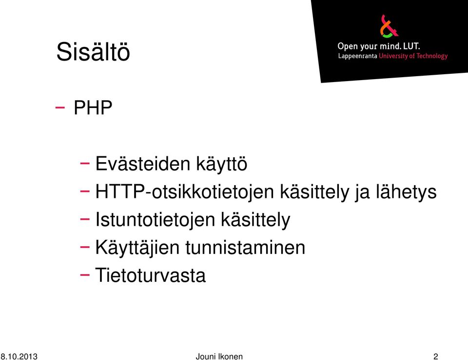 lähetys Istuntotietojen käsittely