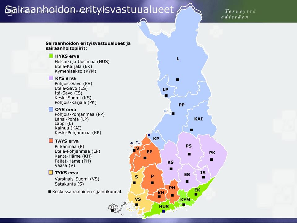 (PP) Länsi-Pohja (LP) Lappi (L) Kainuu (KAI) Keski-Pohjanmaa (KP) TAYS erva Pirkanmaa (P) Etelä-Pohjanmaa (EP) Kanta-Häme (KH) Päijät-Häme (PH)