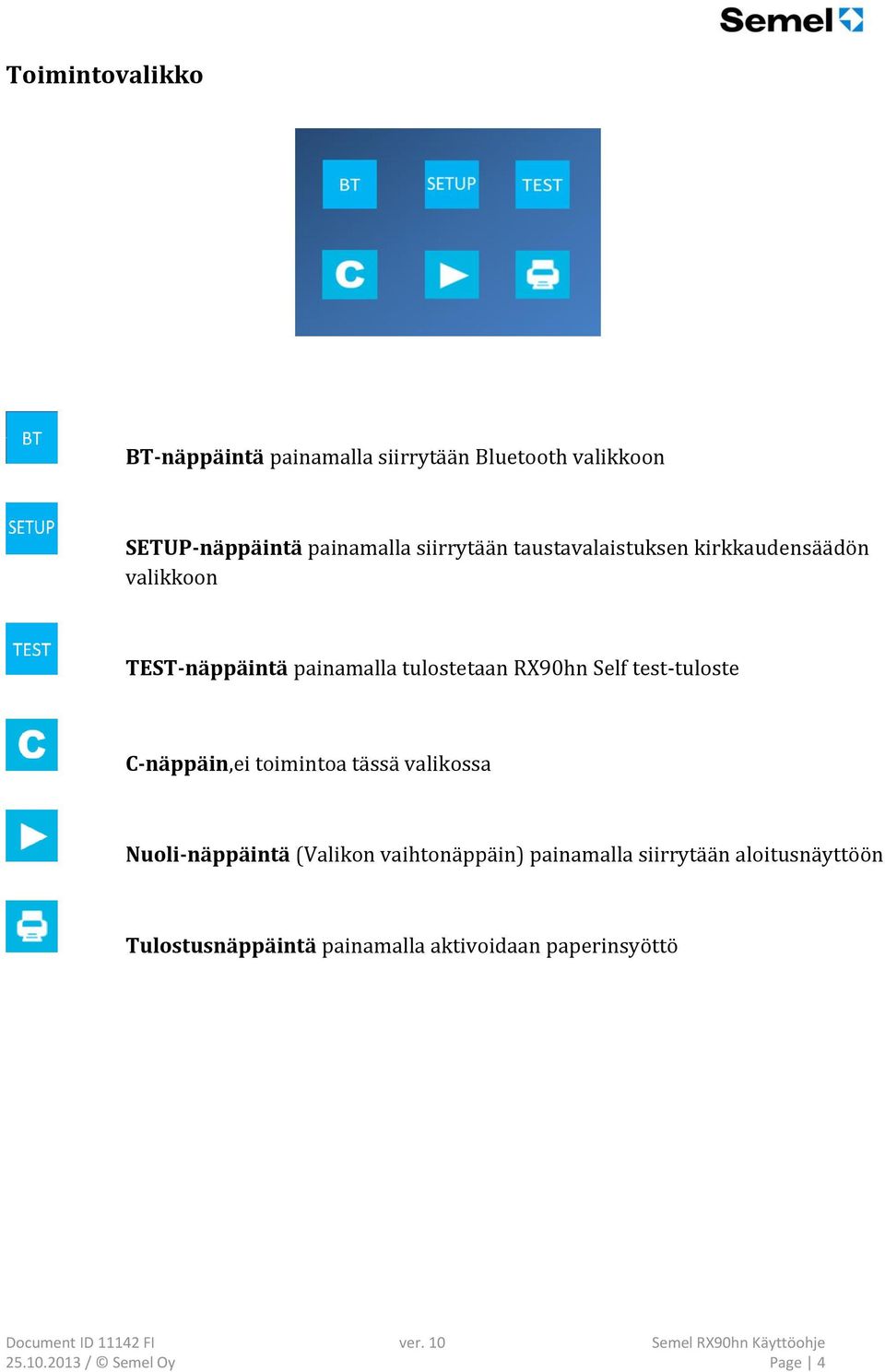 Self test-tuloste C-näppäin,ei toimintoa tässä valikossa Nuoli-näppäintä (Valikon vaihtonäppäin)