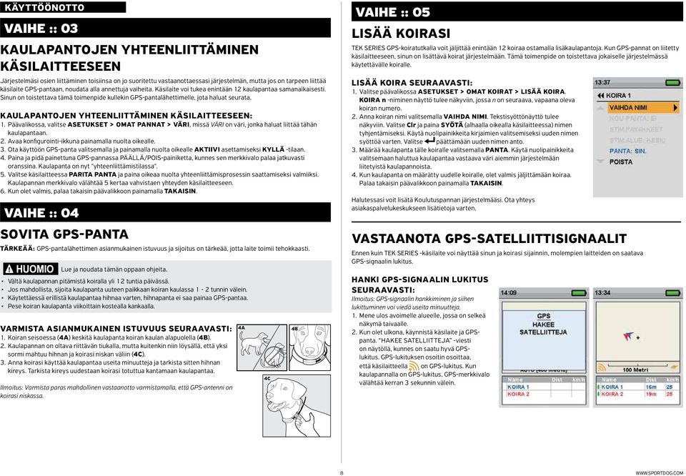 Sinun on toistettava tämä toimenpide kullekin GPS-pantalähettimelle, jota haluat seurata. KAULAPANTOJEN YHTEENLIITTÄMINEN käsilaitteeseen: 1.