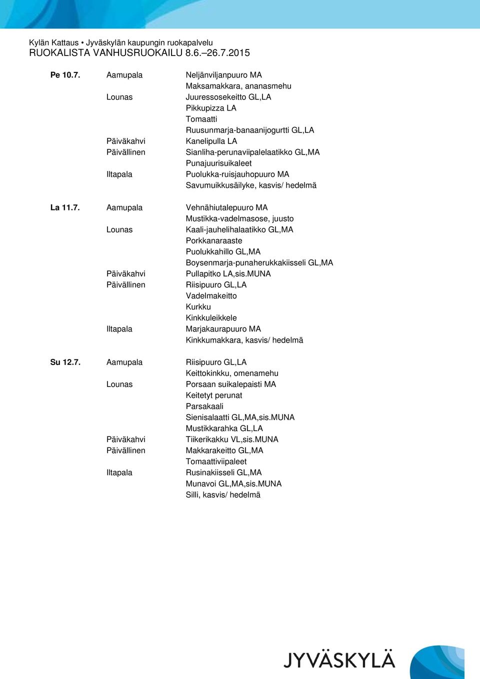 Punajuurisuikaleet Puolukka-ruisjauhopuuro MA Savumuikkusäilyke, kasvis/ hedelmä La 11.7.
