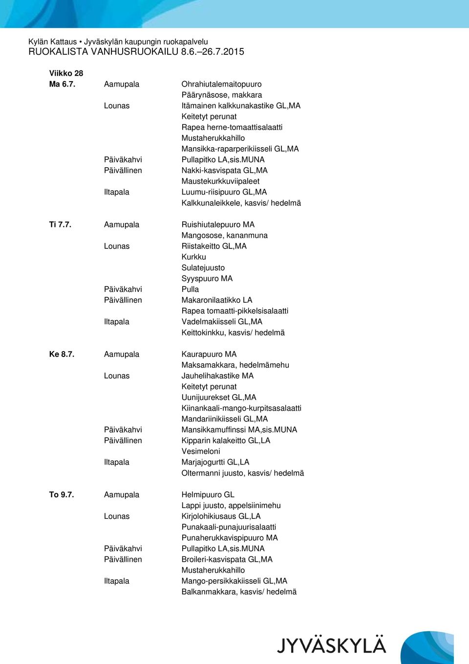 Maustekurkkuviipaleet Luumu-riisipuuro GL,MA Kalkkunaleikkele, kasvis/ hedelmä Ti 7.
