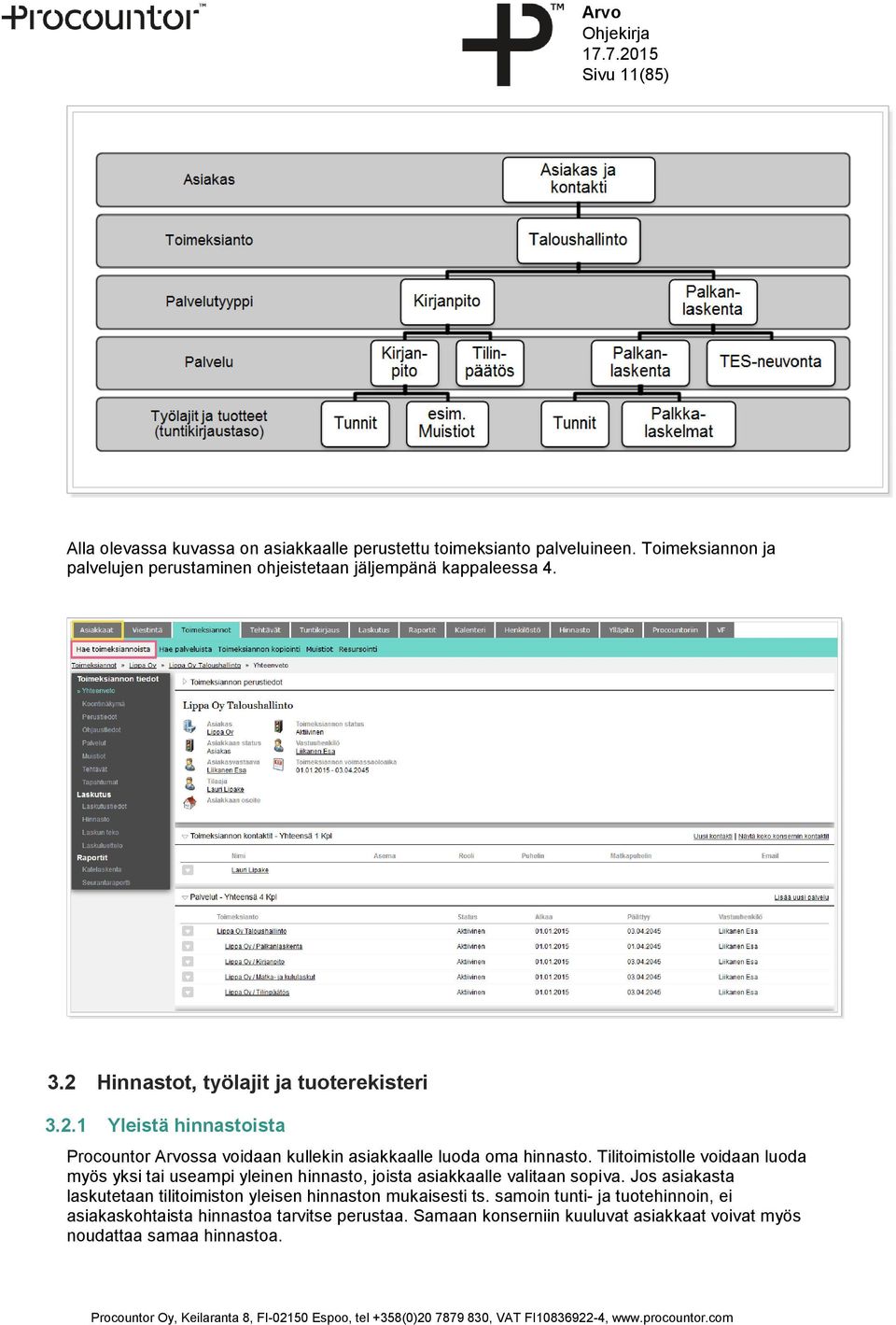 Hinnastot, työlajit ja tuoterekisteri 3.2.1 Yleistä hinnastoista Procountor Arvossa voidaan kullekin asiakkaalle luoda oma hinnasto.