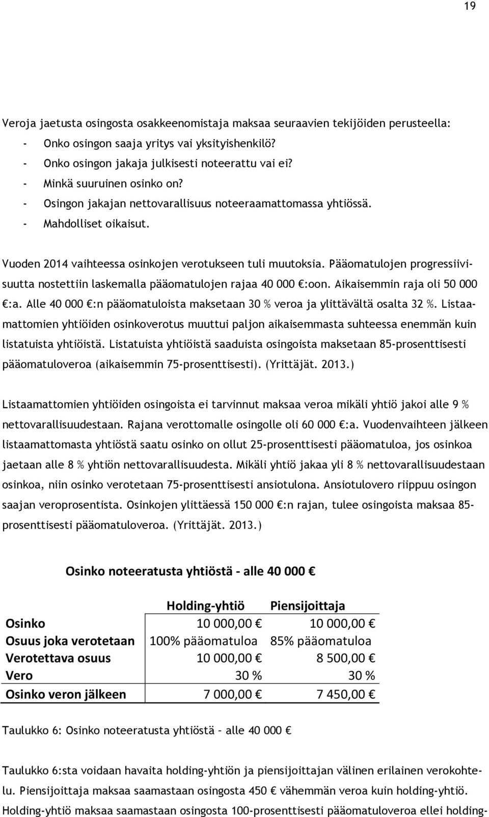 Pääomatulojen progressiivisuutta nostettiin laskemalla pääomatulojen rajaa 40 000 :oon. Aikaisemmin raja oli 50 000 :a. Alle 40 000 :n pääomatuloista maksetaan 30 % veroa ja ylittävältä osalta 32 %.