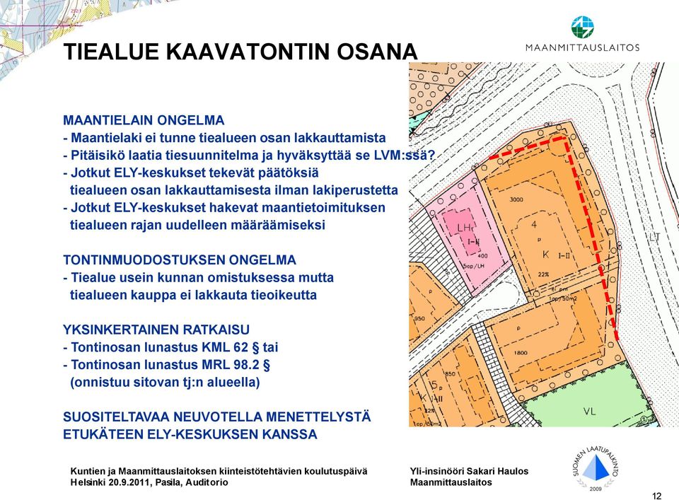 uudelleen määräämiseksi TONTINMUODOSTUKSEN ONGELMA - Tiealue usein kunnan omistuksessa mutta tiealueen kauppa ei lakkauta tieoikeutta YKSINKERTAINEN RATKAISU -