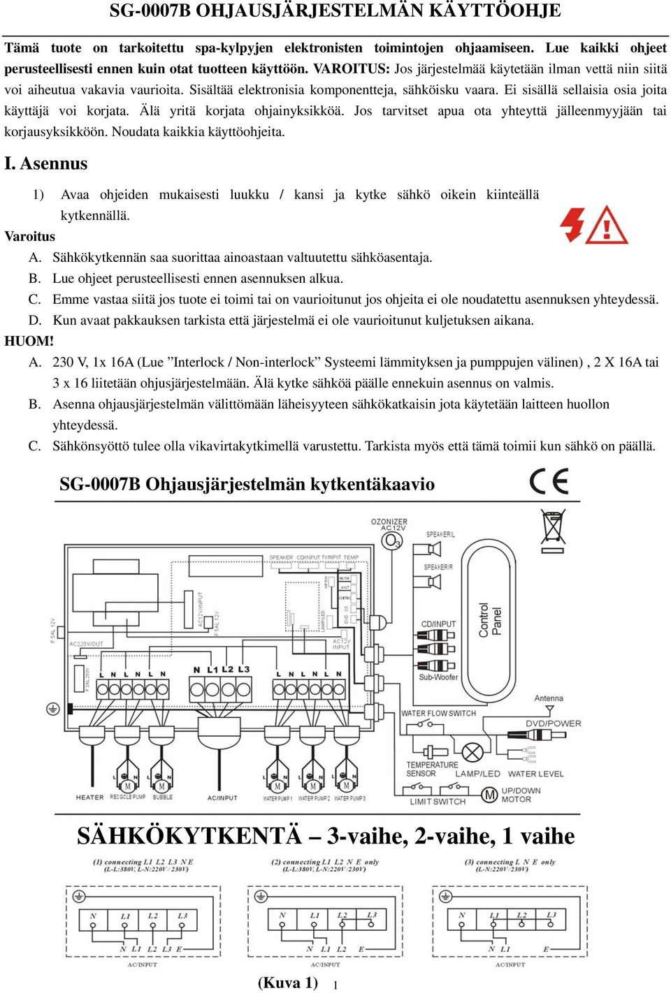 Älä yritä korjata ohjainyksikköä. Jos tarvitset apua ota yhteyttä jälleenmyyjään tai korjausyksikköön. Noudata kaikkia käyttöohjeita. I.