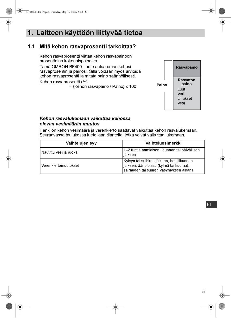 Sillä voidaan myös arvioida kehon rasvaprosentti ja mitata paino säännöllisesti.