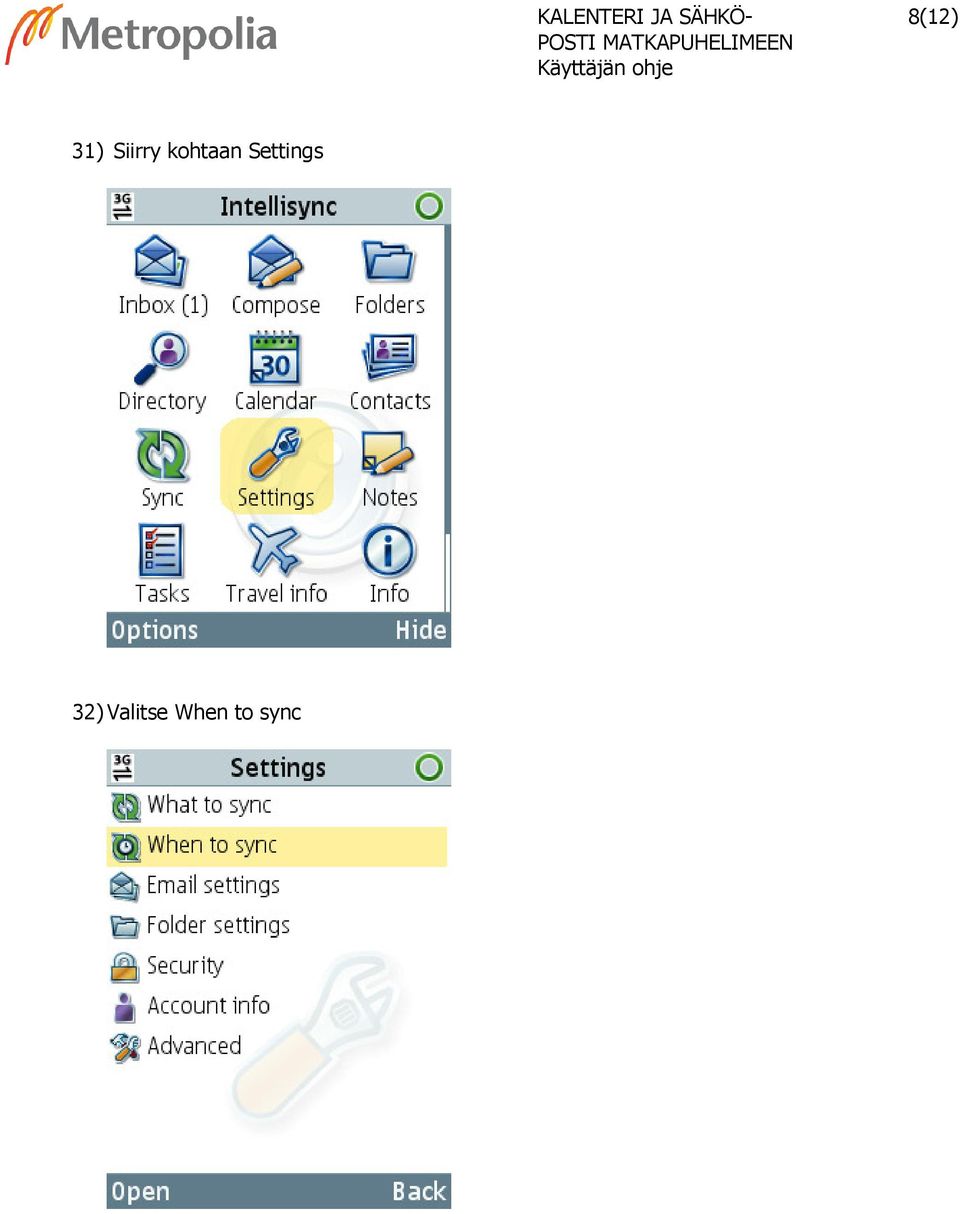 kohtaan Settings