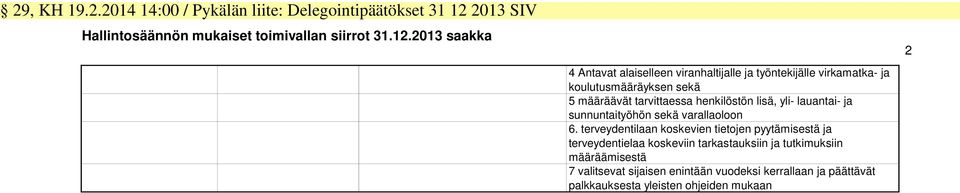 2013 saakka 4 Antavat alaiselleen viranhaltijalle ja työntekijälle virkamatka- ja koulutusmääräyksen sekä 5 määräävät tarvittaessa