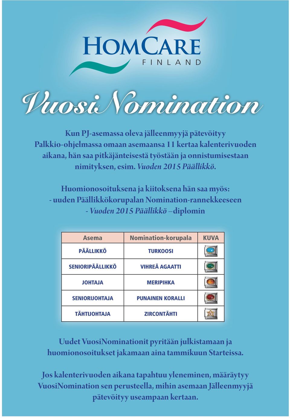 Huomionosoituksena ja kiitoksena hän saa myös: - uuden Päällikkökorupalan Nomination-rannekkeeseen - Vuoden 2015 Päällikkö diplomin Asema Nomination-korupala KUVA PÄÄLLIKKÖ SENIORIPÄÄLLIKKÖ