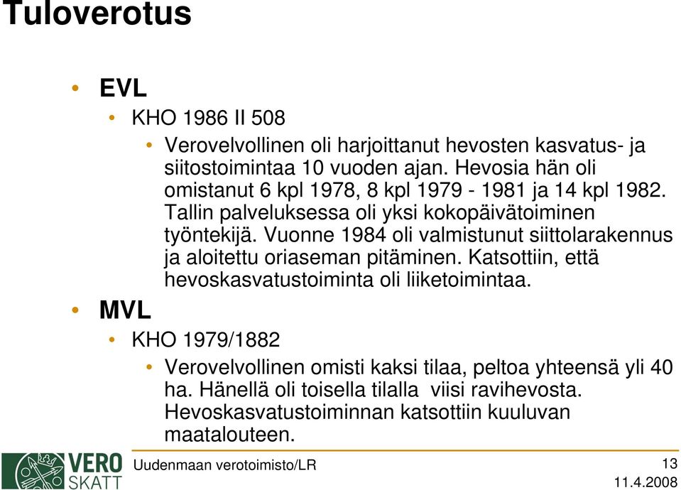 Vuonne 1984 oli valmistunut siittolarakennus ja aloitettu oriaseman pitäminen. Katsottiin, että hevoskasvatustoiminta oli liiketoimintaa.