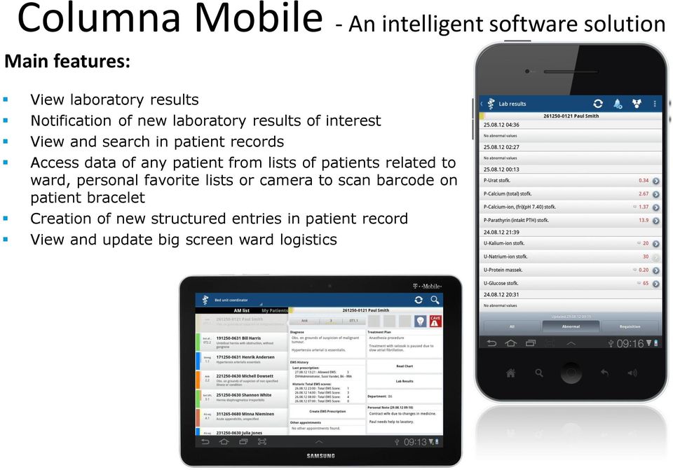 from lists of patients related to ward, personal favorite lists or camera to scan barcode on patient