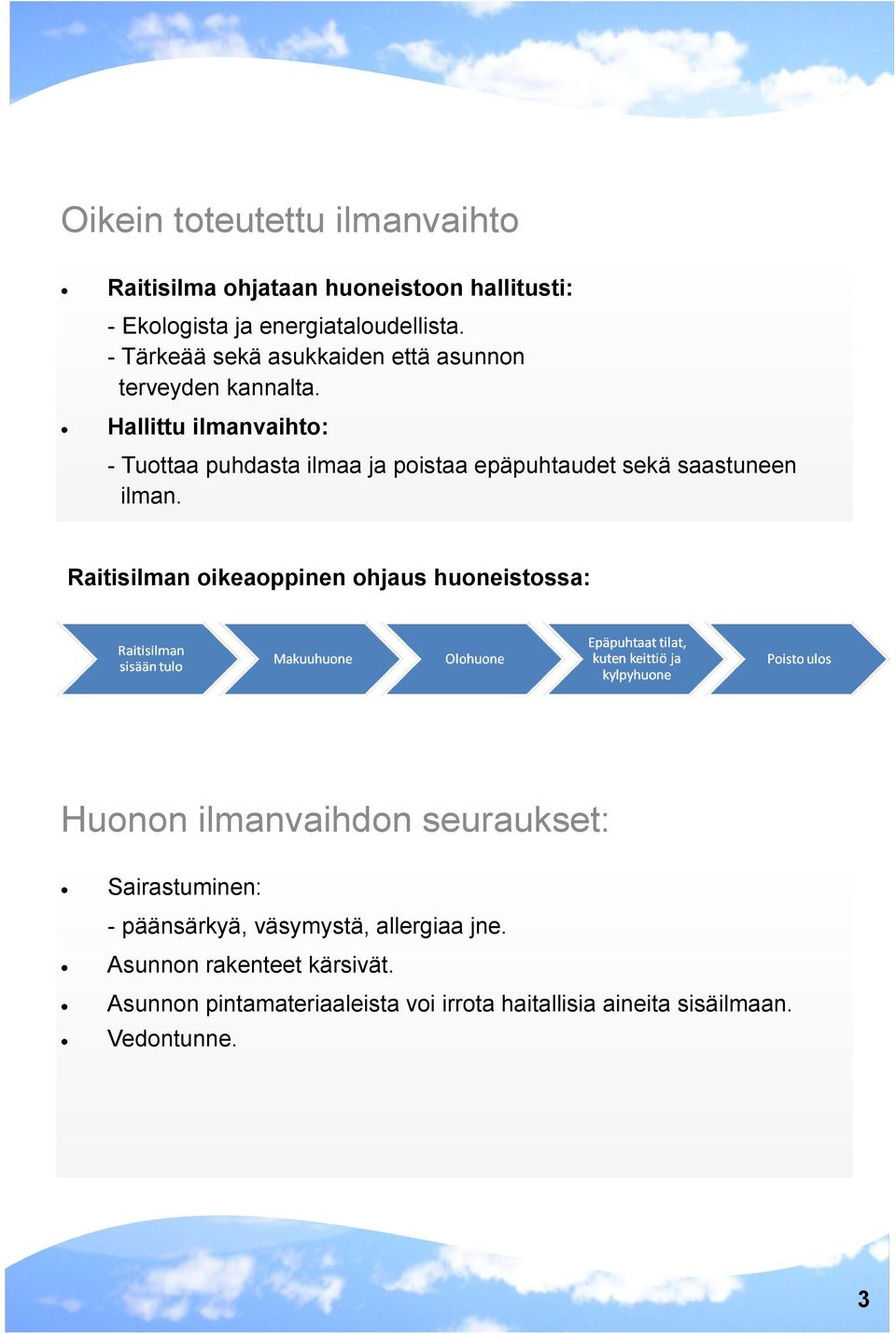 Hallittu ilmanvaihto: - Tuottaa puhdasta ilmaa ja poistaa epäpuhtaudet sekä saastuneen ilman.