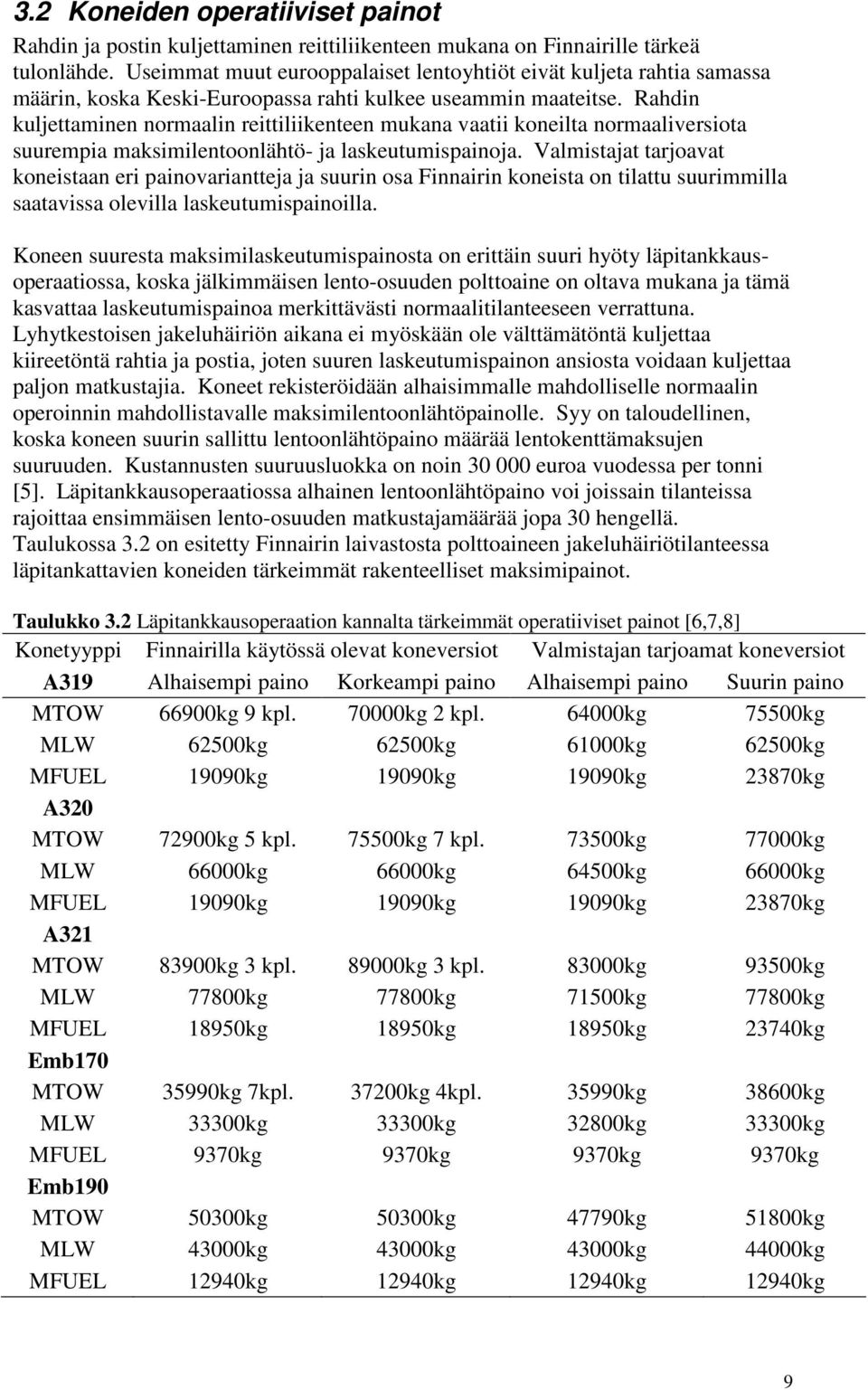 Rahdin kuljettaminen normaalin reittiliikenteen mukana vaatii koneilta normaaliversiota suurempia maksimilentoonlähtö- ja laskeutumispainoja.