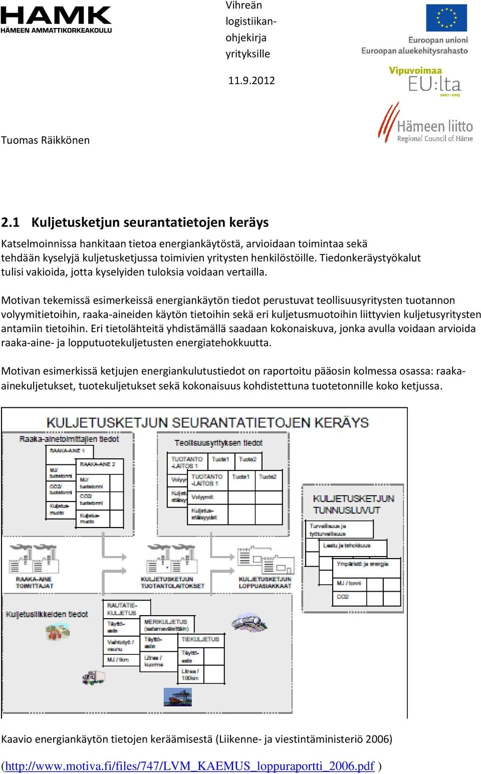 Motivan tekemissä esimerkeissä energiankäytön tiedot perustuvat teollisuusyritysten tuotannon volyymitietoihin, raaka-aineiden käytön tietoihin sekä eri kuljetusmuotoihin liittyvien kuljetusyritysten