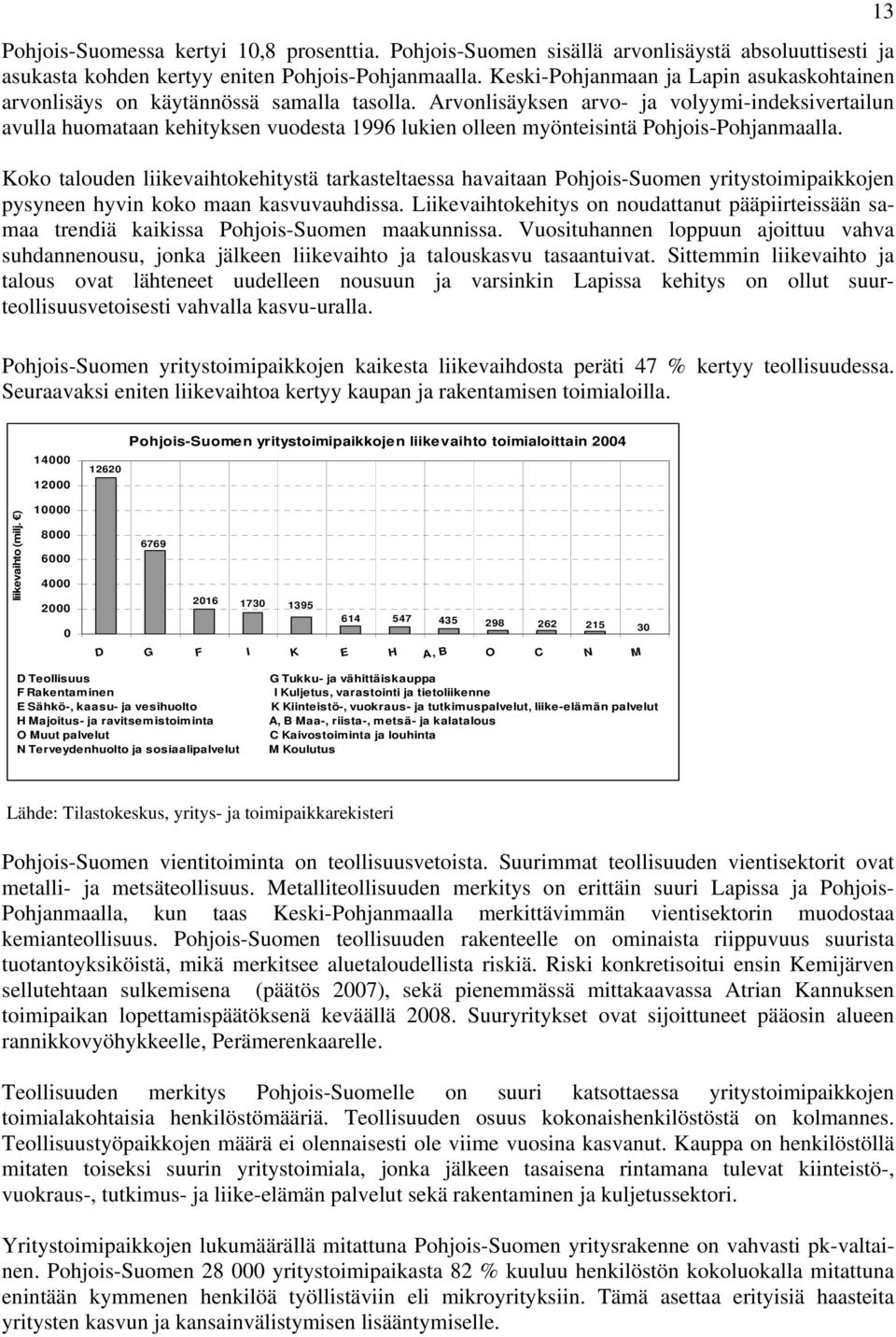 Arvonlisäyksen arvo- ja volyymi-indeksivertailun avulla huomataan kehityksen vuodesta 1996 lukien olleen myönteisintä Pohjois-Pohjanmaalla.