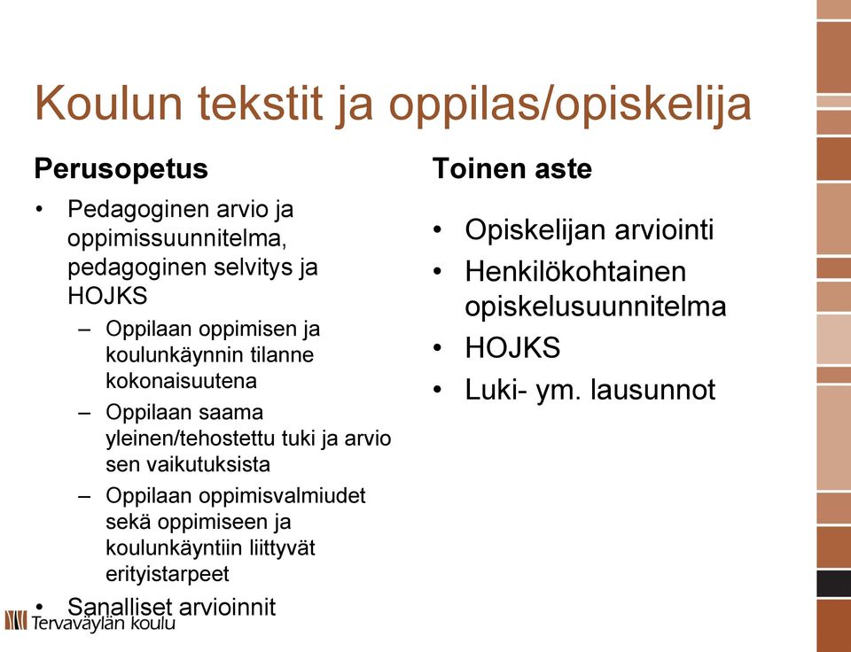 arvio sen vaikutuksista Oppilaan oppimisvalmiudet sekä oppimiseen ja koulunkäyntiin liittyvät erityistarpeet