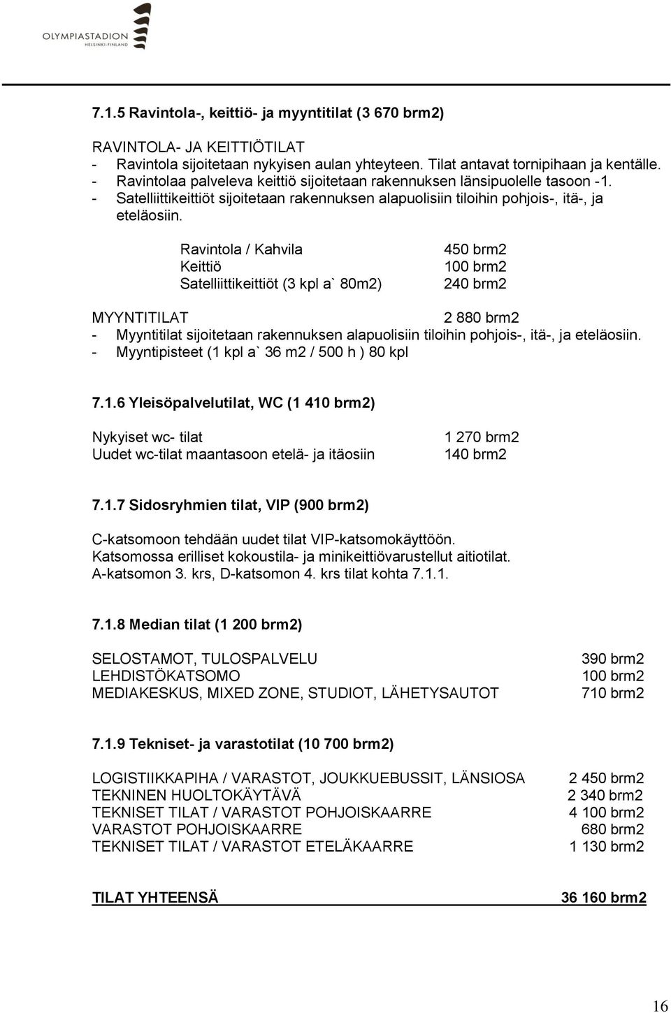 Ravintola / Kahvila Keittiö Satelliittikeittiöt (3 kpl a` 80m2) 450 brm2 100 brm2 240 brm2 MYYNTITILAT 2 880 brm2 - Myyntitilat sijoitetaan rakennuksen alapuolisiin tiloihin pohjois-, itä-, ja