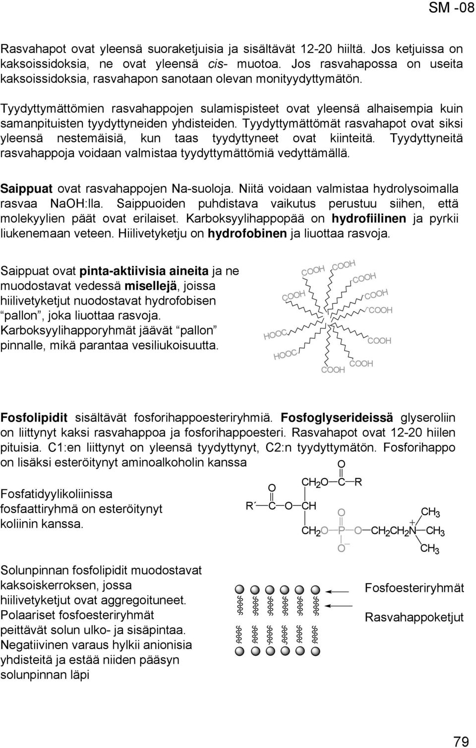 Tyydyttymättömien rasvahappojen sulamispisteet ovat yleensä alhaisempia kuin samanpituisten tyydyttyneiden yhdisteiden.