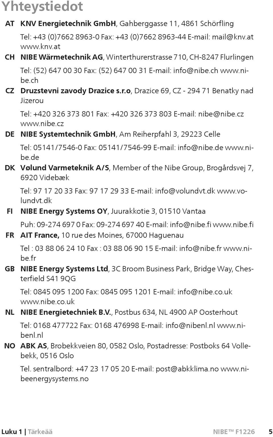 cz www.nibe.cz NIBE Systemtechnik GmbH, Am Reiherpfahl 3, 29223 Celle Tel: 05141/7546-0 Fax: 05141/7546-99 E-mail: info@nibe.de www.nibe.de Vølund Varmeteknik A/S, Member of the Nibe Group, Brogårdsvej 7, 6920 Videbæk Tel: 97 17 20 33 Fax: 97 17 29 33 E-mail: info@volundvt.