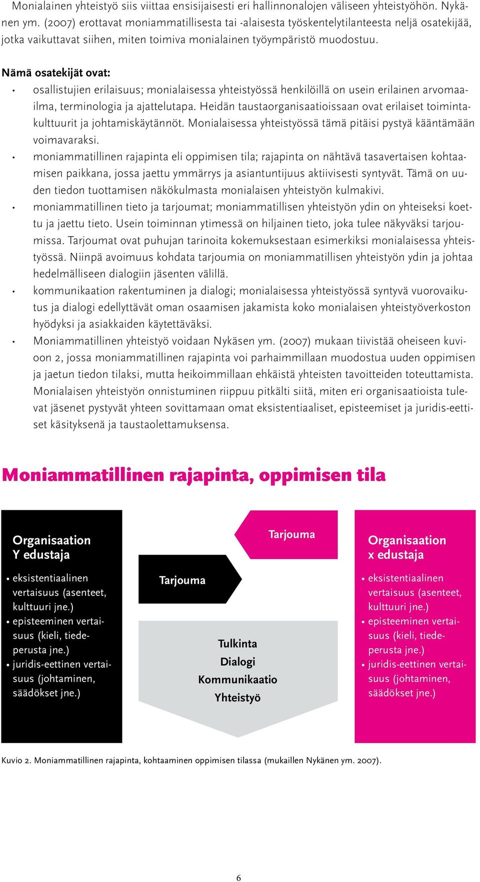 Nämä osatekijät ovat: osallistujien erilaisuus; monialaisessa yhteistyössä henkilöillä on usein erilainen arvomaailma, terminologia ja ajattelutapa.