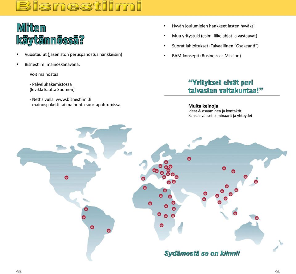 liikelahjat ja vastaavat) Suorat lahjoitukset (Taivaallinen Osakeanti ) BAM-konsepti (Business as Mission) Voit mainostaa - Palveluhakemistossa