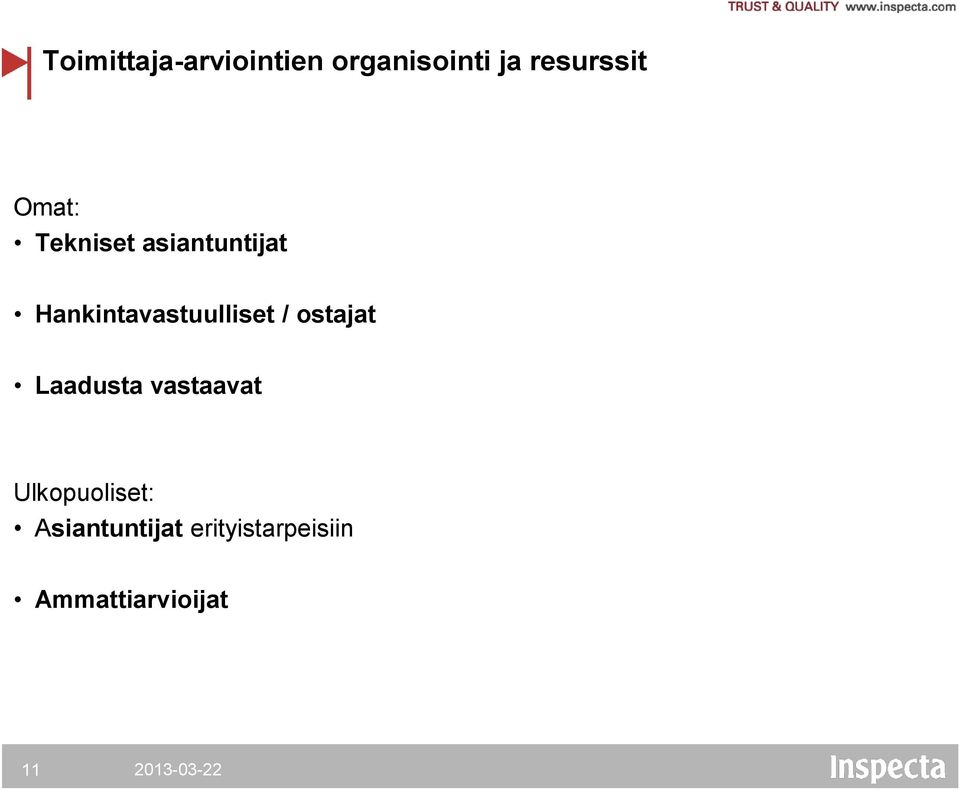 Hankintavastuulliset / ostajat Laadusta