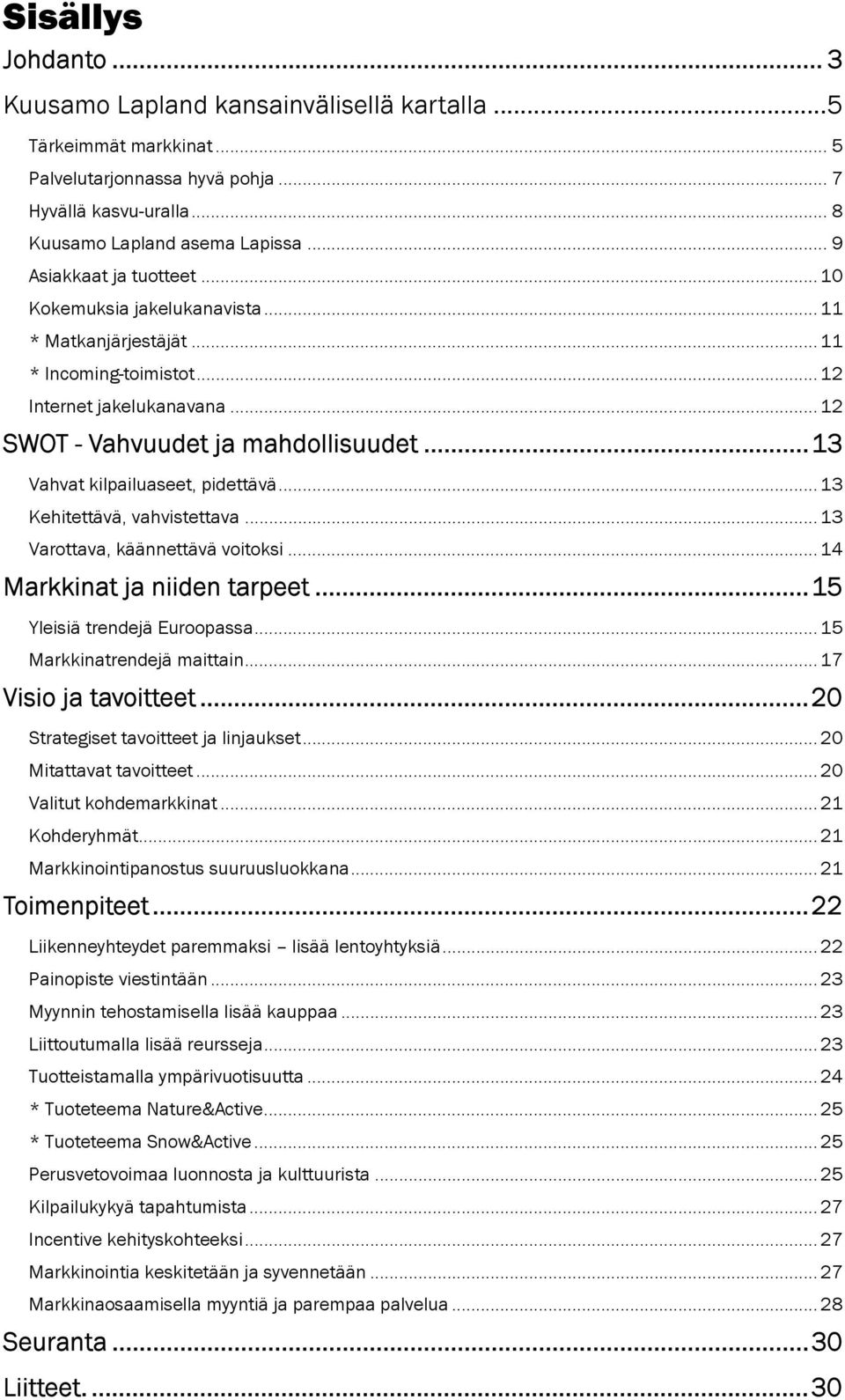 ..13 Vahvat kilpailuaseet, pidettävä... 13 Kehitettävä, vahvistettava... 13 Varottava, käännettävä voitoksi... 14 Markkinat ja niiden tarpeet...15 Yleisiä trendejä Euroopassa.