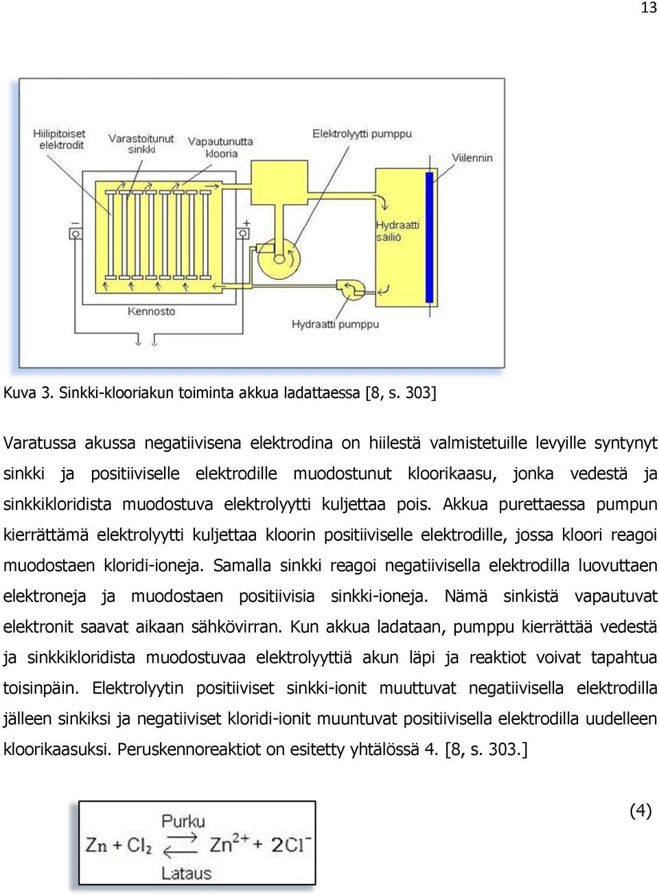 muodostuva elektrolyytti kuljettaa pois. Akkua purettaessa pumpun kierrättämä elektrolyytti kuljettaa kloorin positiiviselle elektrodille, jossa kloori reagoi muodostaen kloridi-ioneja.