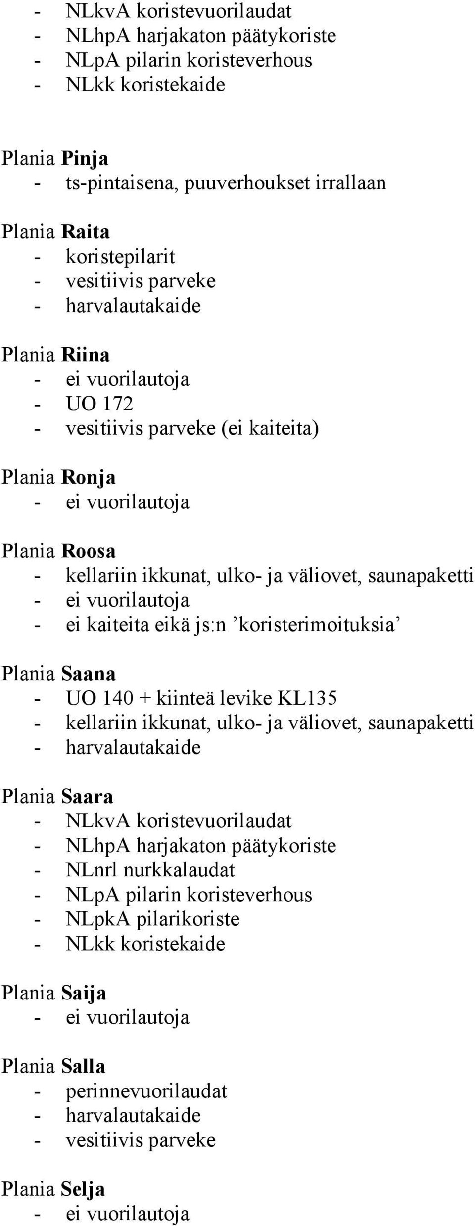 saunapaketti - ei kaiteita eikä js:n koristerimoituksia Plania Saana - UO 140 + kiinteä levike