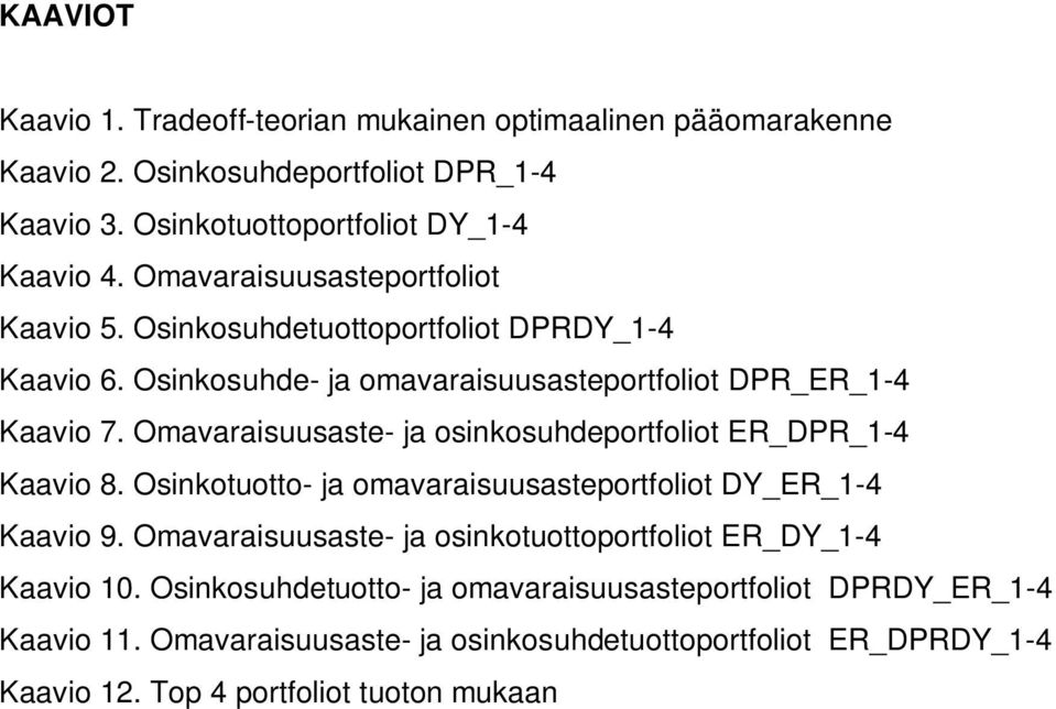 Omavaraisuusaste- ja osinkosuhdeportfoliot ER_DPR_1-4 Kaavio 8. Osinkotuotto- ja omavaraisuusasteportfoliot DY_ER_1-4 Kaavio 9.