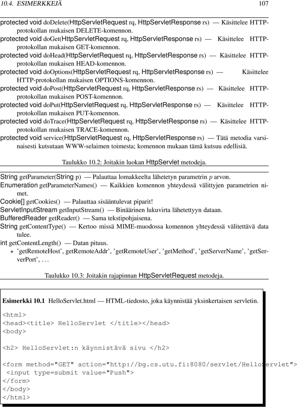 protected void dohead(httpservletrequest rq, HttpServletResponse rs) Käsittelee HTTPprotokollan mukaisen HEAD-komennon.